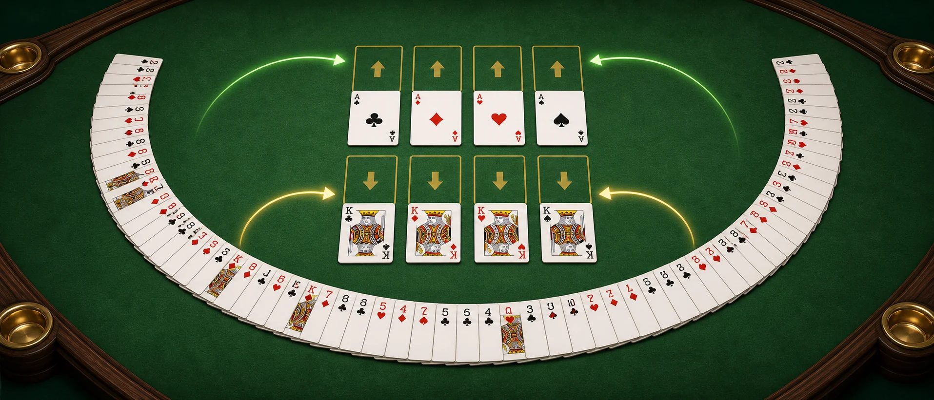 Crescent Solitaire foundations and curved tableau piles showing how the game works