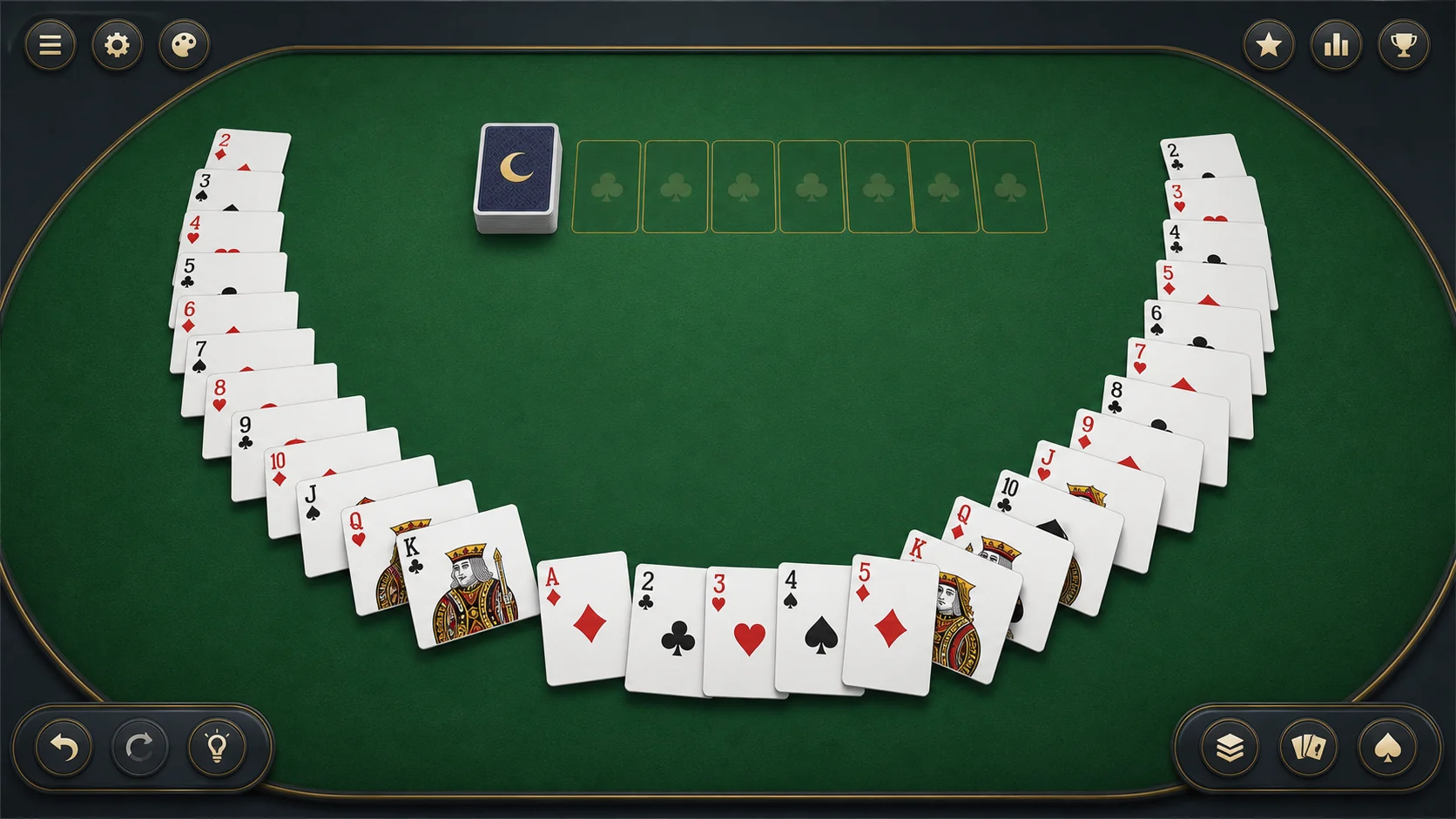 Crescent Solitaire full-screen browser table with clean card controls