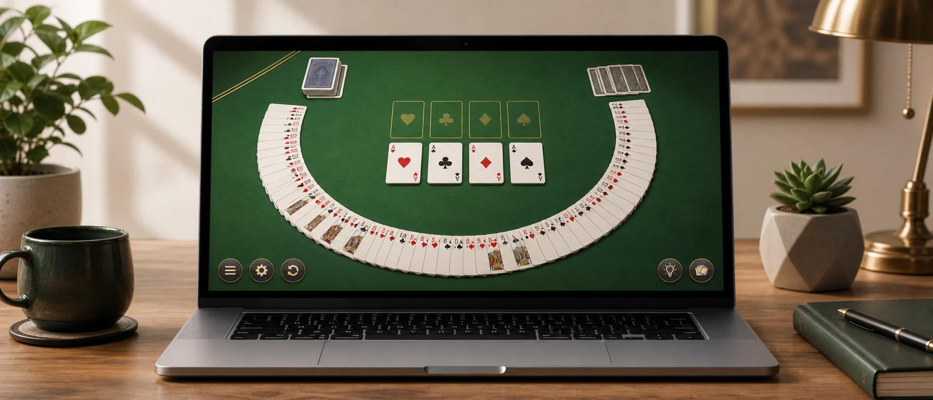 Clean Crescent Solitaire browser table showing a readable crescent layout for online play
